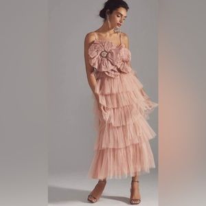 Anthropologie Kavita Bhartia Rosette tulle tiered midi dress size 6
